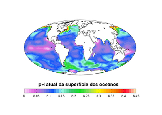 pH atual da superfcie dos oceanos